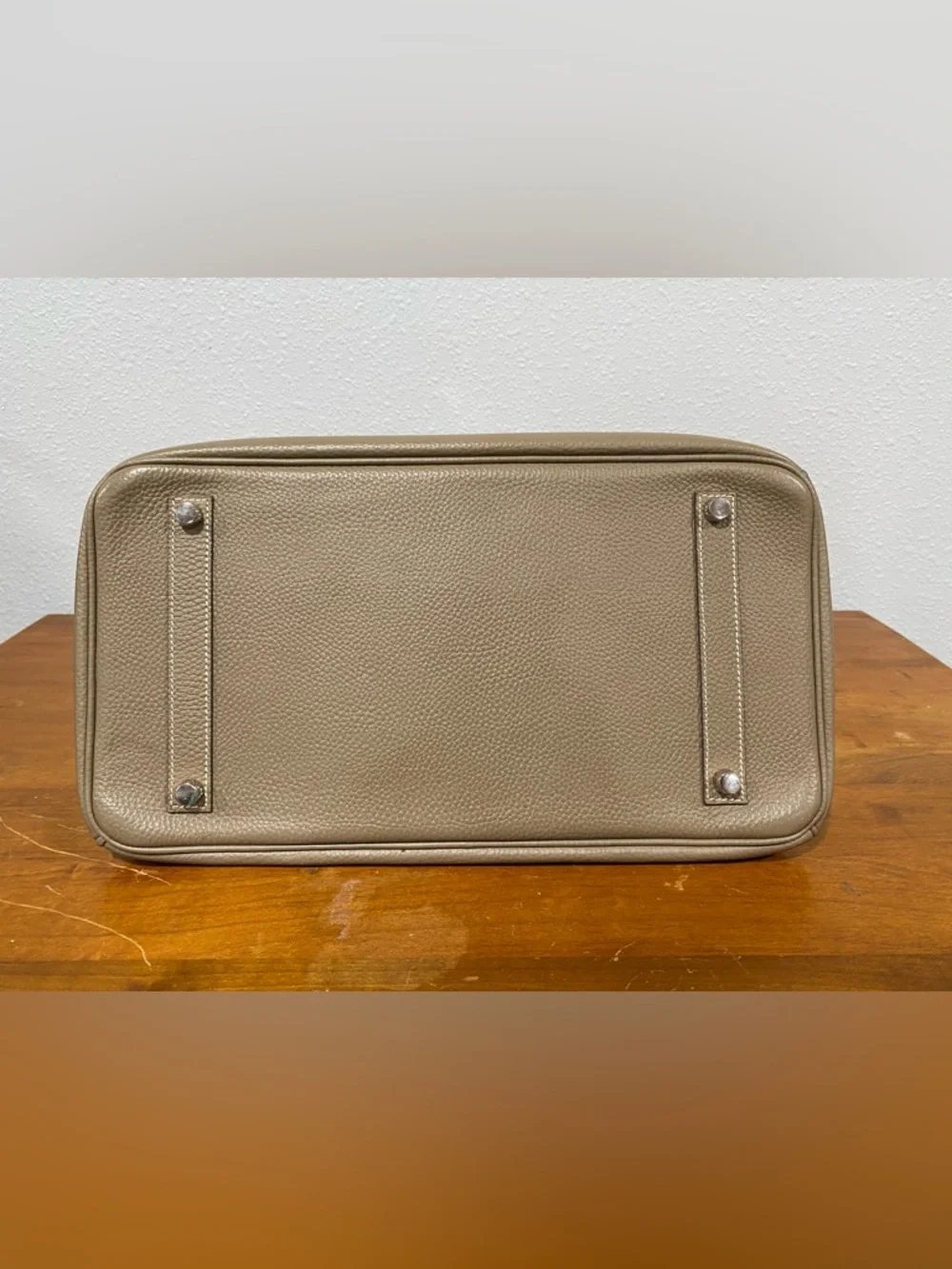 Taupe Leather Top-Handle Satchel - Picture 14 of 15